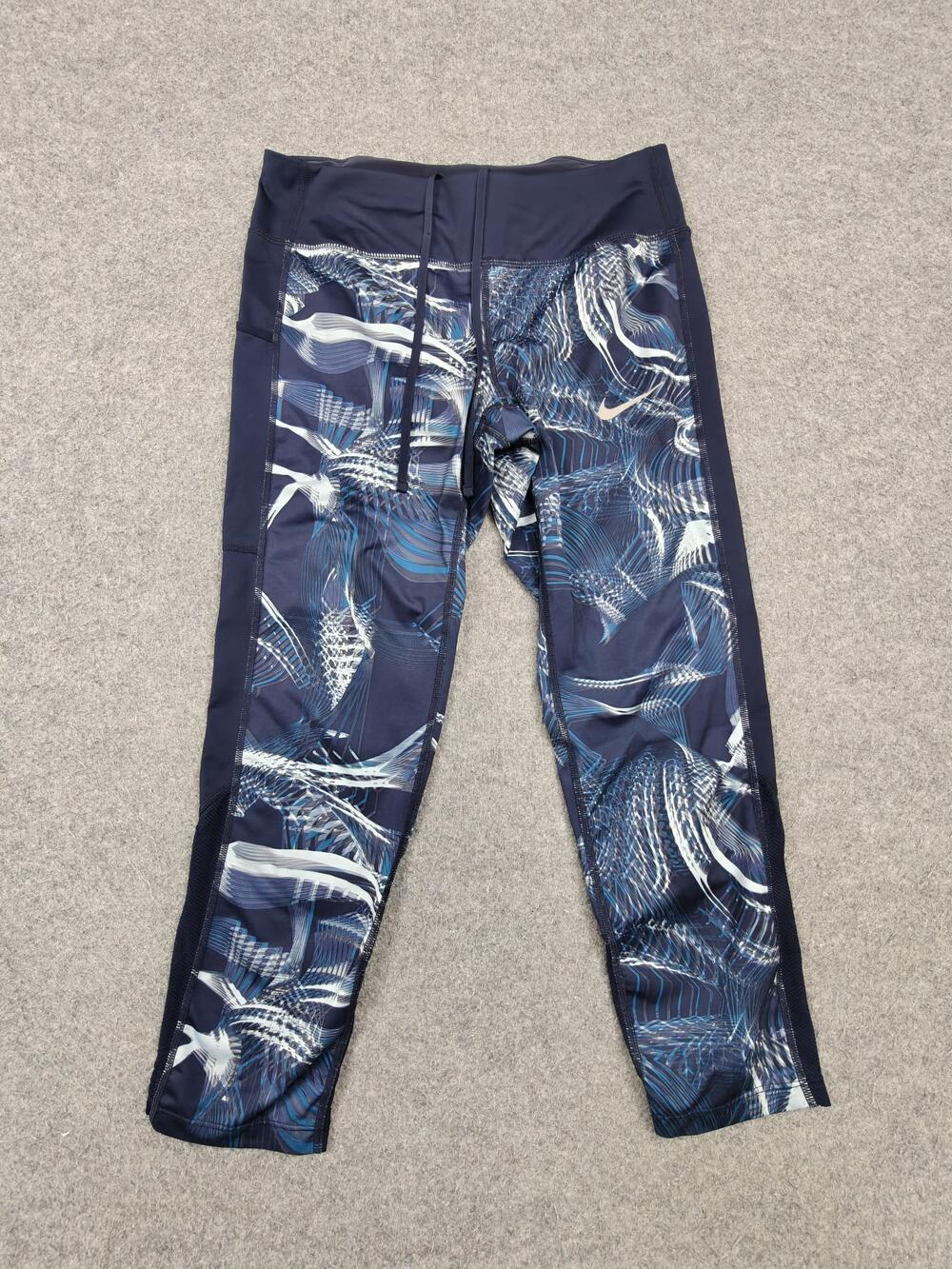 Nike Leggings Womens Small Blue Capri Dri-FIT Pockets Zip Pocket Mesh Running